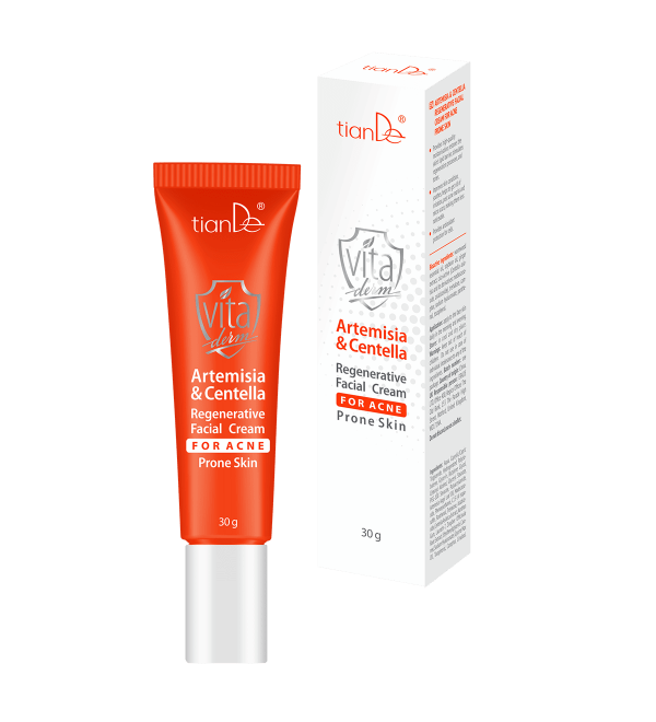  Regeneruojantis veido kremas į spuogus linkusiai odai su kiečiu ir azijine centele, 30 g